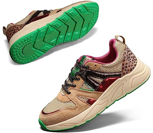 LUCKY STEP Freizeit Sneaker für Damen, Plateau - Klassische Walking Tennis Reisen Turnschuhe, Farbenfrohe Chunky Sneaker (Kamel/Beige, 9US-40EU-7UK)