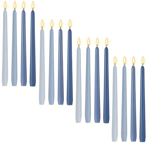 MTLEE 16 Pcs 10 Inch Valentine's Day Long Tapered Candle Stick Bulk Smokeless Unscented Burning Candlestick Paraffin Wax with Cotton Wick for Dinner Anniversary Wedding Party Church (Gradient Blue)