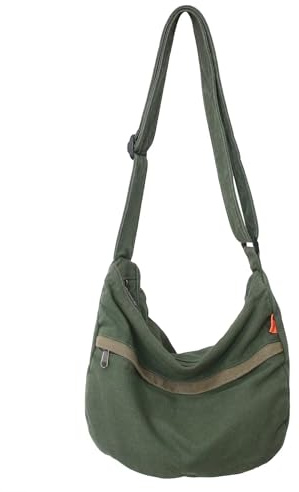 HAN-LBG Bolso bandolera tipo hobo para mujeres y hombres, bolso de hombro casual de lona para hombre con correas ajustables, bolsas de mensajero ligeras para viajes, senderismo, trabajo, Green, Talla
