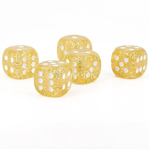 W6 Würfel (16mm) in Glitter Gold/Weiss e Punkte - Made in Germany - WeLoveBeads - 5 Stück