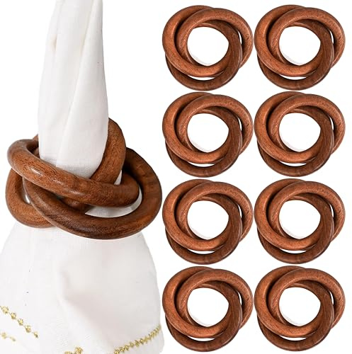 Three Ring Napkin Rings Set of 8, Decorative Handcuff Serviette Ring, Napkin Holders Bulk for Party Decoration, Dinning Table, Everyday, Family Gatherings Tabletop Décor (Brown) - CLEENTABLE