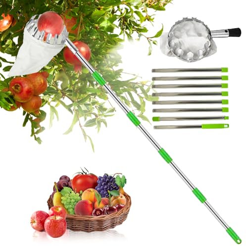 Anyingkai Cueille Fruit telescopique,Ramasse Pomme,Cueilleur de Fruits Amovible,Ramasse Noisette,Cueille Cerise,Ramasse Pomme, Outil Cueillette Jardin Arbre Poires Pêches cueille Fruit(3.4m)