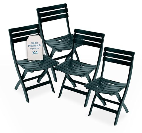 Tomaino - Sedie Pieghevoli da Esterno in Plastica - Set di 4 Sedie Pieghevoli Plastica Portatili Per Uso Esterno e Interno - Sedia Pieghevole Giardino, Balcone, Campeggio - Verde