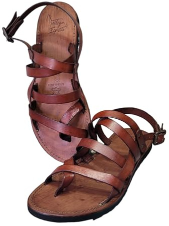 Sandali artigianali da Uomo fatti a mano con materiali di qualità: vera pelle e vero cuoio 100% Made in Italy Handmade Sandals for Man (42, Marrone)