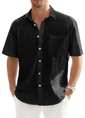 VDDTAGAM Chemise Lin Chemise Homme Chemise en Lin Homme Été Chemise Lin Homme Manches Longues Chemise Homme Rose Vetement en Lin Chemisette Homme Manche Courte Vetement Homme Ete Chemi(Black,XXL)