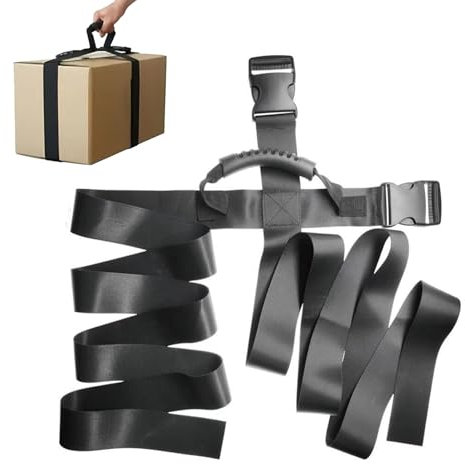 Sangles de Fixation, Ceinture de Déménagement Noire, Sangle d'Arrimage de Bagages, Sangle Transport Boîtes Réglable, Courroie de Transport Polyvalente avec Poignée pour Les Boîtes, Les Valises, Etc