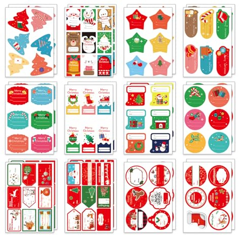 Lotbun Etichette Autoadesive per Natale, Etichette di Natale per Regalo, Adesivi per Confezione Regalo, Decorazione Fai da Te per Festival (162)