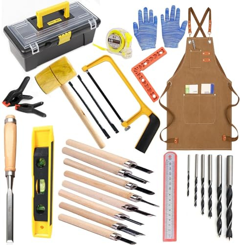 QeeHeng Utensile per bambini, cassetta degli attrezzi per bambini, sega, strumento per intaglio in legno, veri strumenti manuali per principianti, giocattoli fai da te per l'apprendimento, costruzione