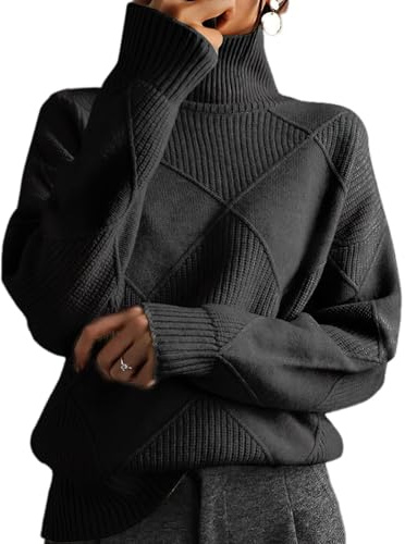 Nbzsmlkn Viola Turtleneck Polo Sweater,Lady Cashmere Blend Loose Warm Sweater,Loose Trendy Long Sleeve Solid Chunky Knit Jumper Tops Oversized Knit Sweaters (Black,M)