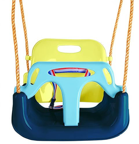 KRUMAD Kinderschaukel Indoor & Outdoor, 3-in-1 Baby Schaukel, Verstellbare Seile 110-210 cm, Belastbar bis 60 kg, Babyschaukel mit Sicherheitsgurt, Kleinkind Schaukel, Blau-, Limetten- & Minttöne