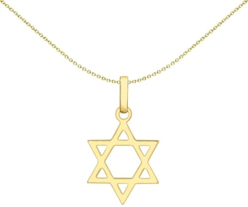 Jewelco London Unisex 9ct Gold Magen David Star Charm Pendant Necklace