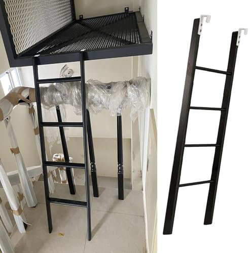 Escalera corta de metal para cama alta con ganchos, escalera de seguridad negra que ahorra espacio para caravanas y dormitorios, 140 cm de alto, ideal para áticos y literas.