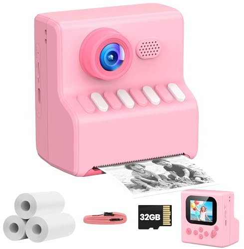 Macchina Fotografica Bambini Istantanea Rosa: HODDRCCN Macchina Fotografica Istantanea Bambini - Registrazione Video 1080P - Lettore MP3 - Include Scheda SD da 32 GB e Cordino Portatile