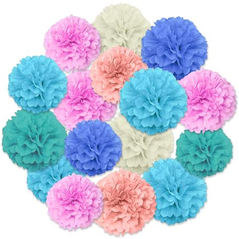 TenaLucy 16 Pezzi Fiori di Carta Giganti, 6 Stili Fiori di Carta per Decorazioni Peonia, Pom Pom Decorativi Colorati, Decorazioni Compleanno per Addobbi Compleanno Decorazione Feste Battesimo