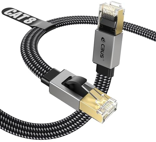 CBUS Cat 8 Ethernet Cable 0.5m Flat Braided 30AWG Pure Copper, F/FTP with Ground, 40Gbps 2000MHz, Slim Durable LAN Cable for Home & Office, Router, PC, Gaming, Modem – Available in 0.5m 1m 2m 3m 5m