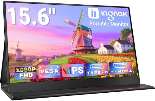 Ingnok Écran Portable 15,6, FHD 1080P IPS Moniteur Portable avec Haut-parleurs Intégré, Ultra-Leger Ecran Portatif pour Ordinateur Portable/PC/Mac/PS3/4/5/X-box - Connectivité USB C et HDMI