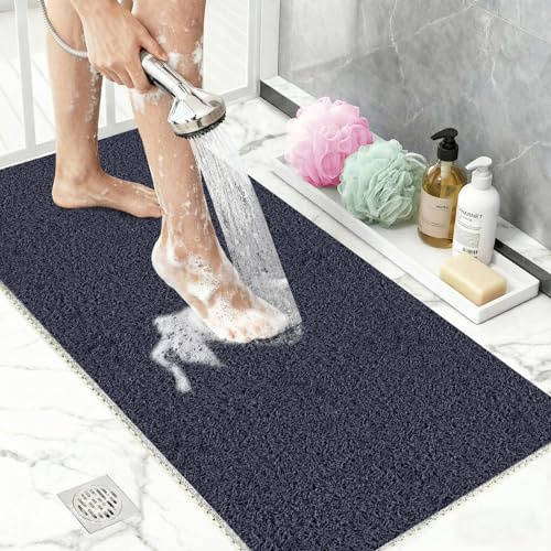 Alfombra de Baño Antideslizante 40x80cm, Alfombrilla de Ducha de PVC con Textura de Luffa, Secado Rápido y Superficie Antifatiga, Ideal para Suelo de Baño Azul