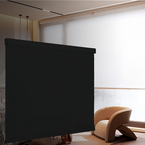 GZDXBF Aluminium Venetian Blind, 1 Slat Size, Light Filtering & Privacy, Easy Lift Cordless Blinds, Inside Mount, Kitchen Bathroom Home Office(Black)