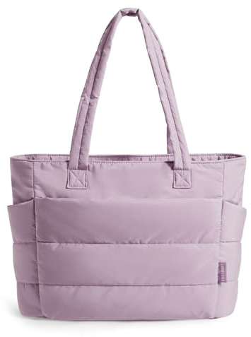bagsmart handväska dam puffy tote bag axelväska, 20 l shoppingväska arbetsväska buffertväska med dragkedja, lätta handväskor för arbete resa shopping skola