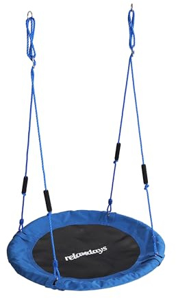 Relaxdays Runt barnbo gunga med skumhandtag, justerbart utomhussäte, 100 cm diameter, blå