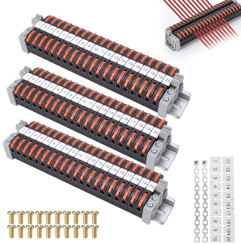 60 Pezzi Morsetti Elettrici Kit, Morsettiera Distribuzione Guida Din | 0,08–4 mm² Cavi, Strisce di Segnalazione, Connettori per Cavi Elettrici per rapidi collegamento