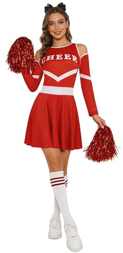 iEFiEL Vuxen dam cheerleading uniform crop top kjol strumpset med poms cheerleading klänning uniform utklädsel rave outfits