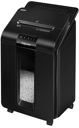 Fellowes Paper Shredder for Home Office Use - 100 Sheet Auto Feed, 10 Sheet Manual Feed Mini Cut - AutoMax 100M with Sleep Mode Feature & 23L Bin - Advanced Security P4, Black