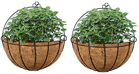 Nuptio Fioriera Sospesa Metallo 2 Pezzi con Fodere in Cocco, Cestino Grande per Piante Esterno