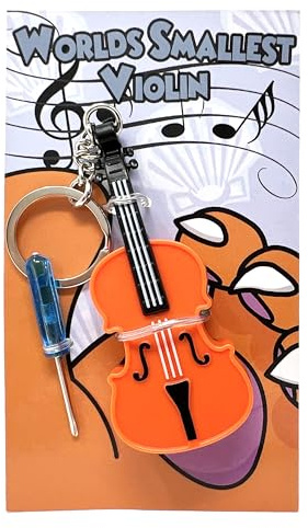 MunnyGrubbers - Porte-clés original en forme de violon avec musique triste jouable – Petit porte-clés violon avec son, Orange-Noir-Blanc, adulte