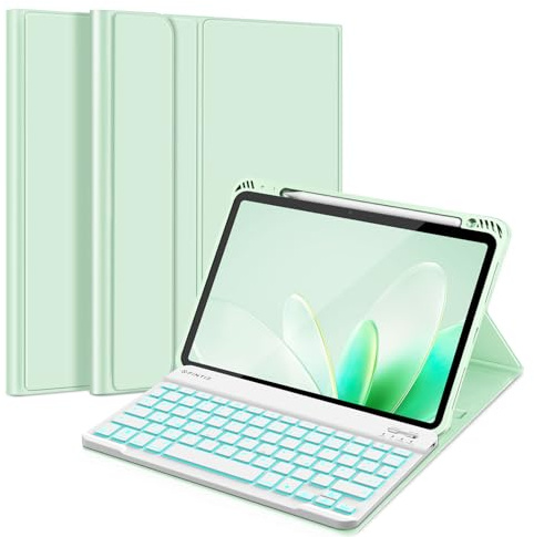 FINTIE Tastatur Hülle für iPad Air 11 Zoll 2024, iPad Air 5/4 Hülle mit Tastatur 2022/2020 10.9 - Magnetisch Abnehmbarer Keyboard mit DIY Hintergrundbeleuchtung, Deutsches QWERTZ Layout, Grün