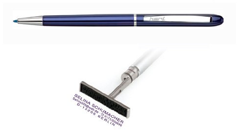 NEU, Stempelkugelschreiber HERI 3zeilig blau, der Extraschmale