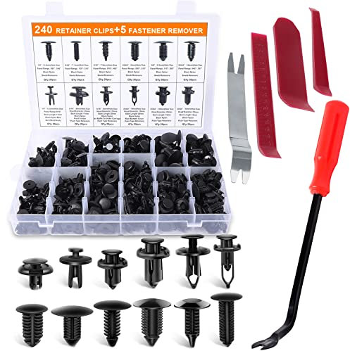 YaoFaFa 240PCS Remaches Plastico, Universales Grapas Coche 6 Tamaños Clips de Fijación para Coche Grapas Paneles de Puerta de Parachoques Fender con 5 Piezas Herramientas Desmontaje Coche