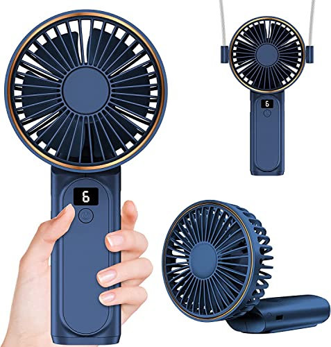 Peiyuu Handheld Fan, Portable Fan with 4000mAh Rechargeable Battery, LED Display Hand Fan with 6 Speeds, Mini Fan 180° Foldable for Home Office Travel Outdoor Bedroom
