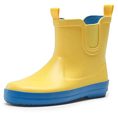 DREAM PAIRS Bottes en Caoutchouc pour Enfants, Chaussures de Pluie, antidérapantes et légères pour garçons et Filles,Size 28,Jaune/Bleu,SDRB2201K-E