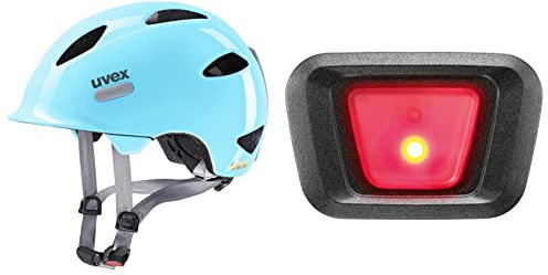 uvex Unisex Jugend, OYO Fahrradhelm, Cloud Blue - Grey, 50-54 cm & Unisex Plug-in Led Xb048 Finale Visor Fahrradhelm Beleuchtung, red-Black, Einheitsgröße EU