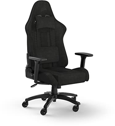 Corsair TC100 RELAXED Gaming Chair - Fabric - Racing-Inspired Design - Lumbar Pillow - Detachable Memory Foam Neck Pillow - Adjustable Seat Height - Adjustable Armrests - Black