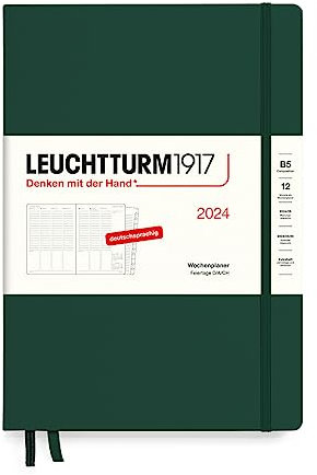 LEUCHTTURM1917 367843 Wochenplaner Composition (B5) 2024, mit Extraheft für Adressen und Jahrestage, Forest Green, Deutsch, 12 Monate