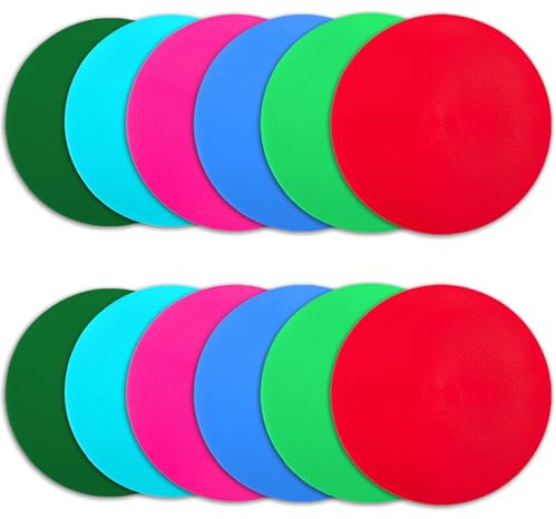 Vhxorrz Poly Spot Markers 9 inch 12 Pcs Non-Slip Floor Dots Flat Field Cones Rubber Circles for Gym for Football Soccer Basketball Speed Training Markers Dance Kids Class room Sports Drills TPE Set-A1