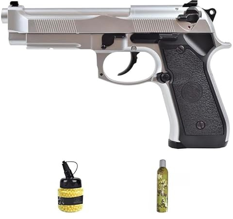 HFC HG 190ES blowback Plata Green Gas (6 mm)| Pistola de Airsoft (Bolas de PVC) Calibre 6 mm + biberón 1000 Bolas 0,12g +Green Gas. Sistema Blowback