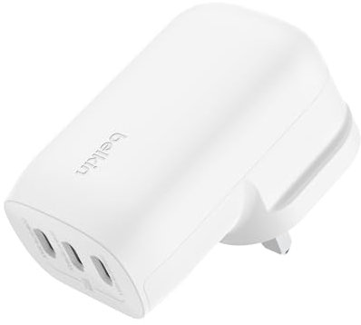 Belkin BoostCharge 3-Port USB-C Wall Charger with PPS 67W, USB-C PD 3.1 Enabled Fast Charging for Apple iPhone 17, iPhone Air, 16, Samsung Galaxy S25, Pixel 10, iPad, AirPods, Tablet & More - White