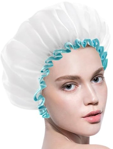 1x Damen-Duschhaube, Damen-Badekappe, Damen-Wasserdichte Duschhaube, Bade-Duschhaube, Mädchen-Reise-Haarhaube, Faltbare Duschhaube, Damen-Elastische Duschhaube (Weiß)