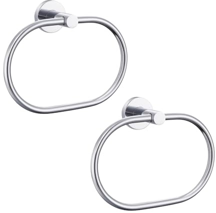 EOLAX Porta Asciugamani da Bagno con Perforazione, Supporto Porta Asciugamani da Parete, Anello Porta Asciugamani in Acciaio Inox in Stile Moderno, Accessorio da Bagno, set da 2 pezzi, Cromato