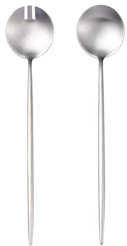 Lemeya Salad Serving Utensils,Serving Spoons Stainless Steel,2Pcs Long Handle Salad Servers 11.42 Inch,Salad Utensils for Serving,Matte Finish,Dishwasher Safe