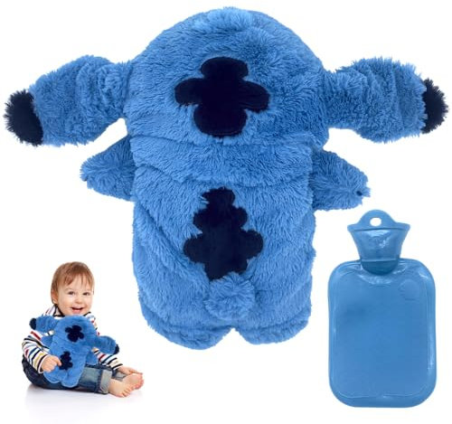 Felpa Bolsas Agua Caliente, Botella de Agua Caliente con Funda Suave, Botella de Agua Caliente Para Niños, Bolsa de agua caliente extraíble y lavable, Para el Alivio del Dolor de Cuello