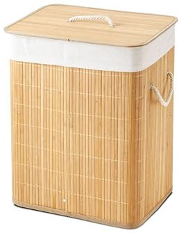 Cesto Para Ropa Sucia, Pongotodo con Tapa Separada Individualmente y Asas, Bolsa Lavable Extraíble, Cesta de Bambú Para Ropa (Retangular)
