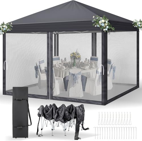 LEADZM Pavillon 3x3m,Faltpavillon,Wasserdicht,UV Schutz 50+,Höhenverstellbar mit 4 Moskitonetzen, Stabil, Ideal für Garten, Terrasse, Camping und gewerbliche Nutzung