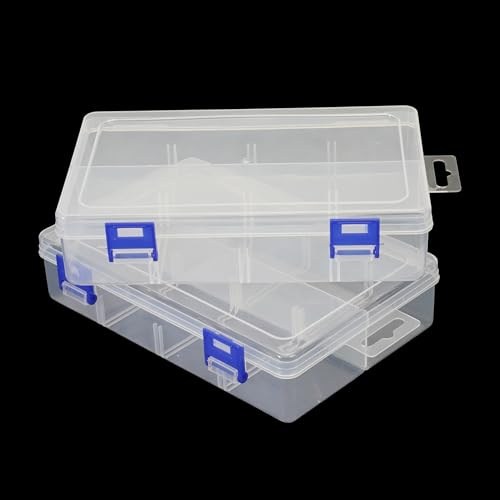 Amcbkyea Set de 2 Cajas Organizadoras de Plástico Transparente, Rectangulares y Apilables, Ideal para Almacenar Joyería, Accesorios Abalorios, Fotos, Semillas o Manualidades, 19.4cm x 12.5cm x 4.5cm