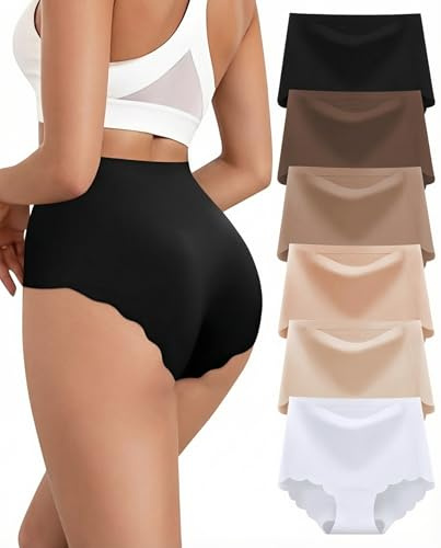 Cevapro Seamless knickers for Women High Waisted No VPL Underwear 6 pack | Wave Edge Full Coverage Ladies Briefs Soft Stretchy Breathable Womens Underwear Multipack Hipster Panties for Daily Wear