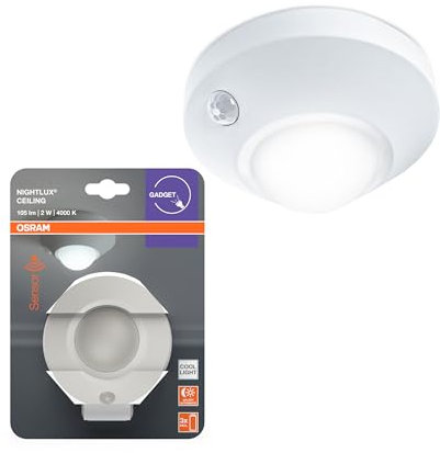 OSRAM NIGHTLUX Ceiling Deckenleuchte, Weiß, Bewegungssensor, IP20, batteriebetrieben, 4000 K kaltweiß, ideal für Flure, Treppen und Innenräume