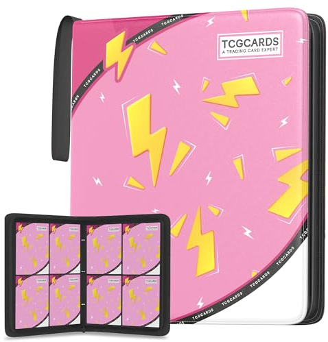 Samlaralbum 400 kort, med 50 avtagbara skyddsfolier, 3-rings dragkedjedesign, MTG/TCG/sportkort, samlaralbum, presenter för pojkar och flickor (rosa)
